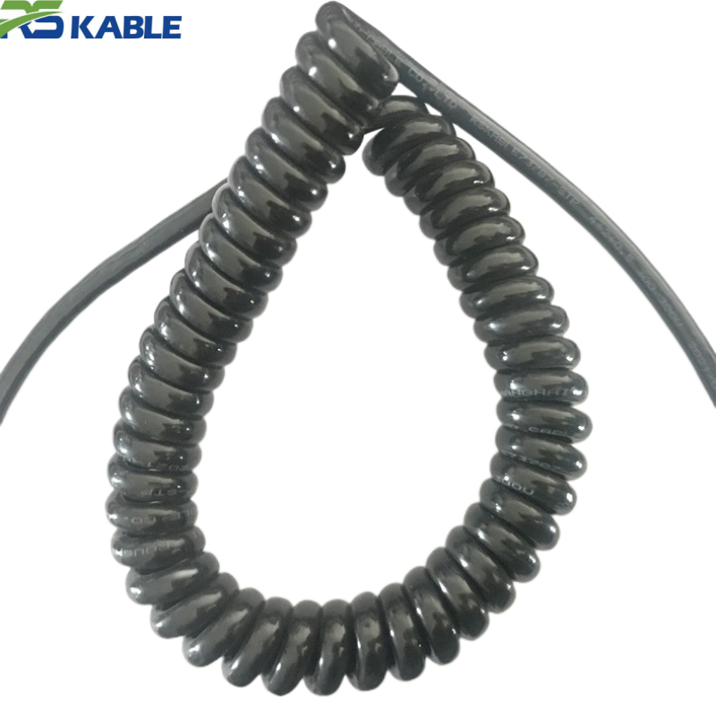 Hybrid Coiled Cable with Ethernet, Power, Signal and Pneumatic Tube | Custom Industrial Spring Cable